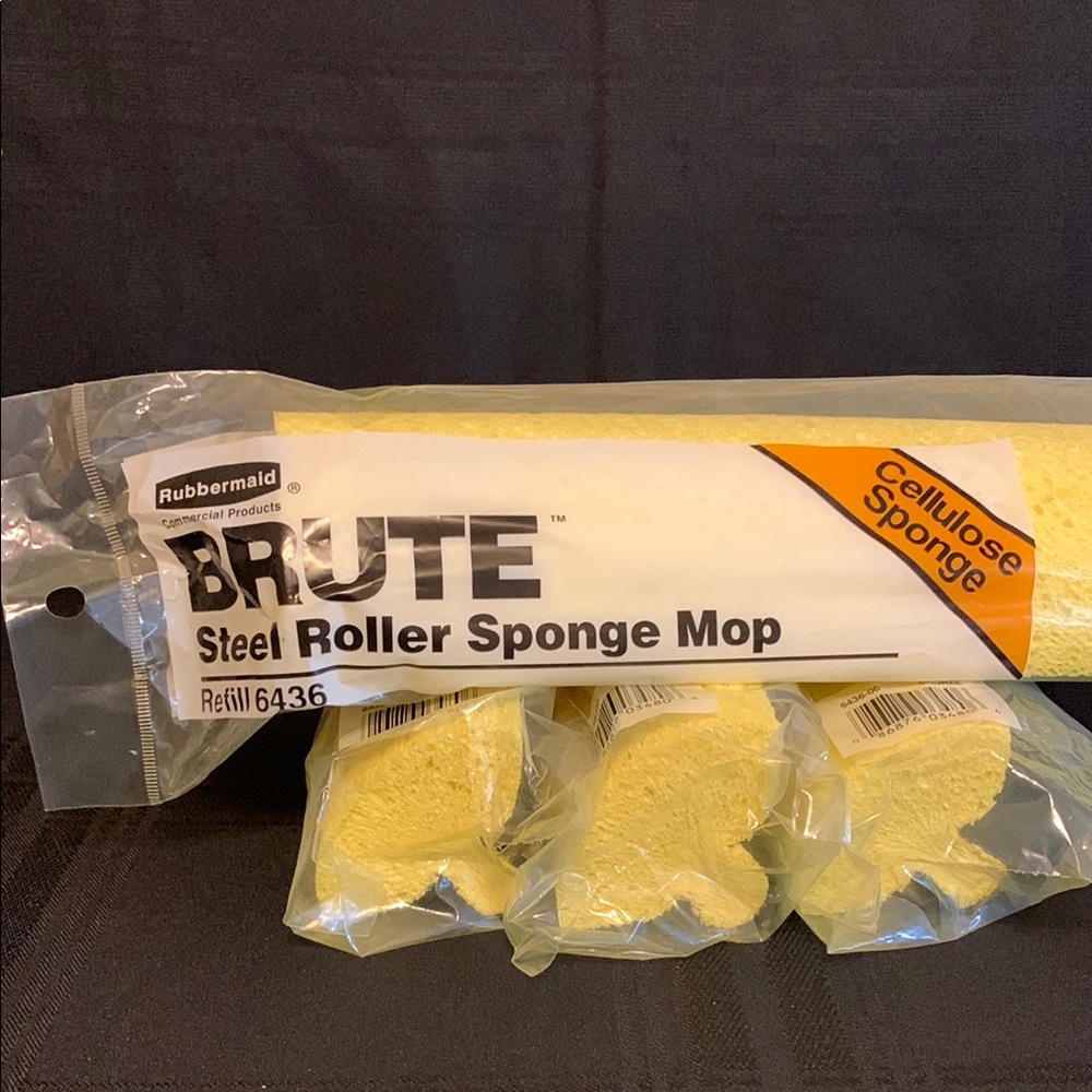 Rubbermaid Brute Steel Roller Sponge Mop Refill - 4 pack-